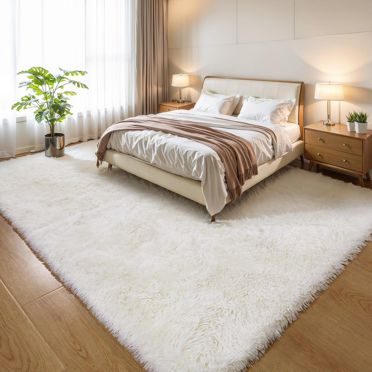 4x6 Light Grey Fluffy Shag Rug for Bedroom, Plush Washable Carpet