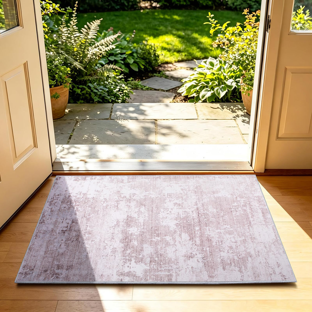 5x7 Area Rugs Living Room Rug Abstract Washable Rug Non-Slip Soft Low Pile Indoor Floor Stain Resistant Thin Carpet for Bedroom Dining Room Home Office Farmhouse Nursery - Light Gray & Cream 5' x 7'