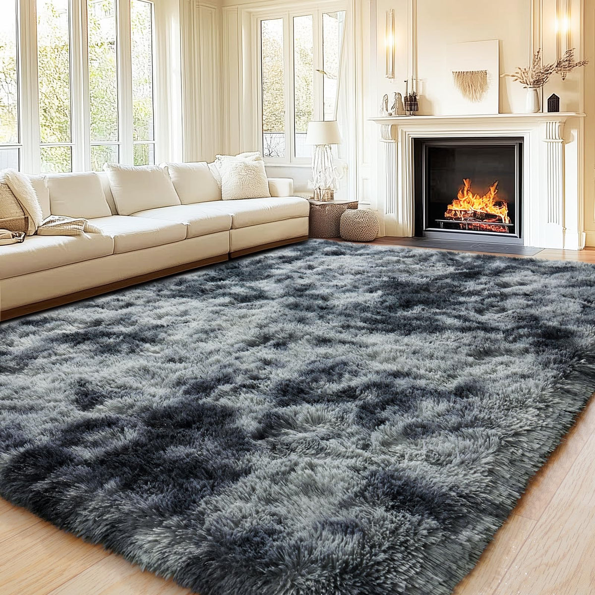 Large Cream White Rugs 5x7, Fluffy Shag Living Room Area Rugs