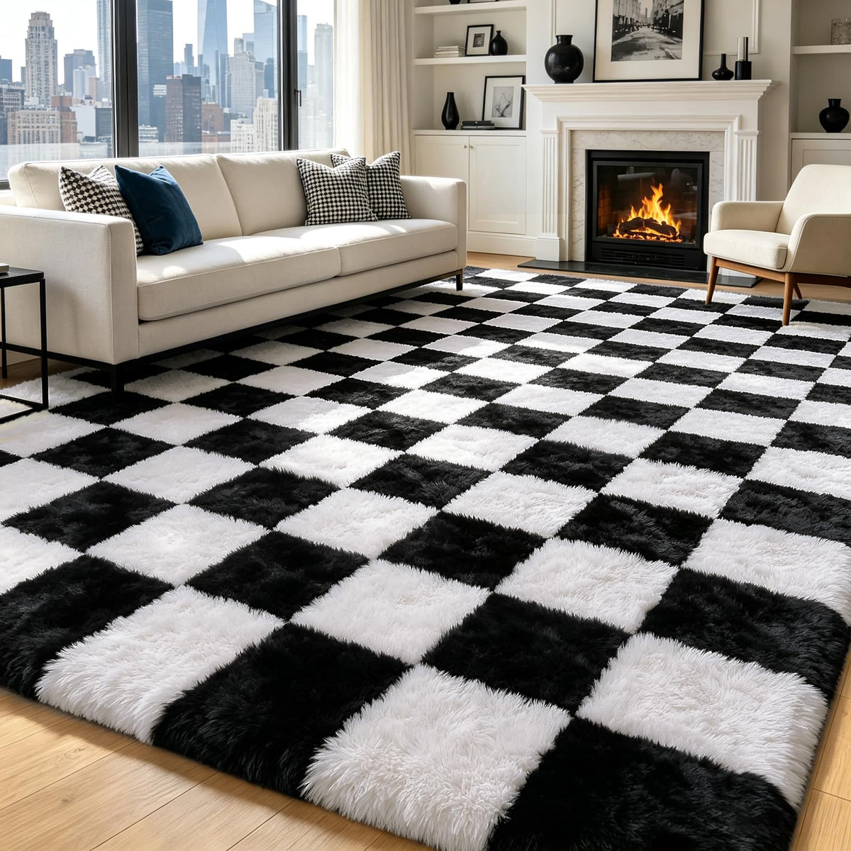 4x6 Beige Rug for Bedroom, Fluffy Shag Area Rug Small Rug Bedroom Carpet