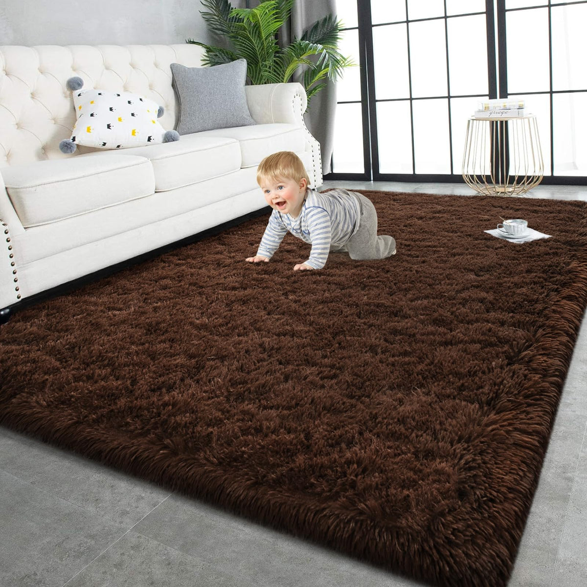 TWINNIS Super Soft Shaggy Rugs Fluffy Carpets, 4x5.9 Feet, Indoor Modern Plush Area Rugs for Living Room Bedroom Kids Room Nursery Home Decor, Upgrade Anti-Skid Rectangular Fuzzy Rug, Grey