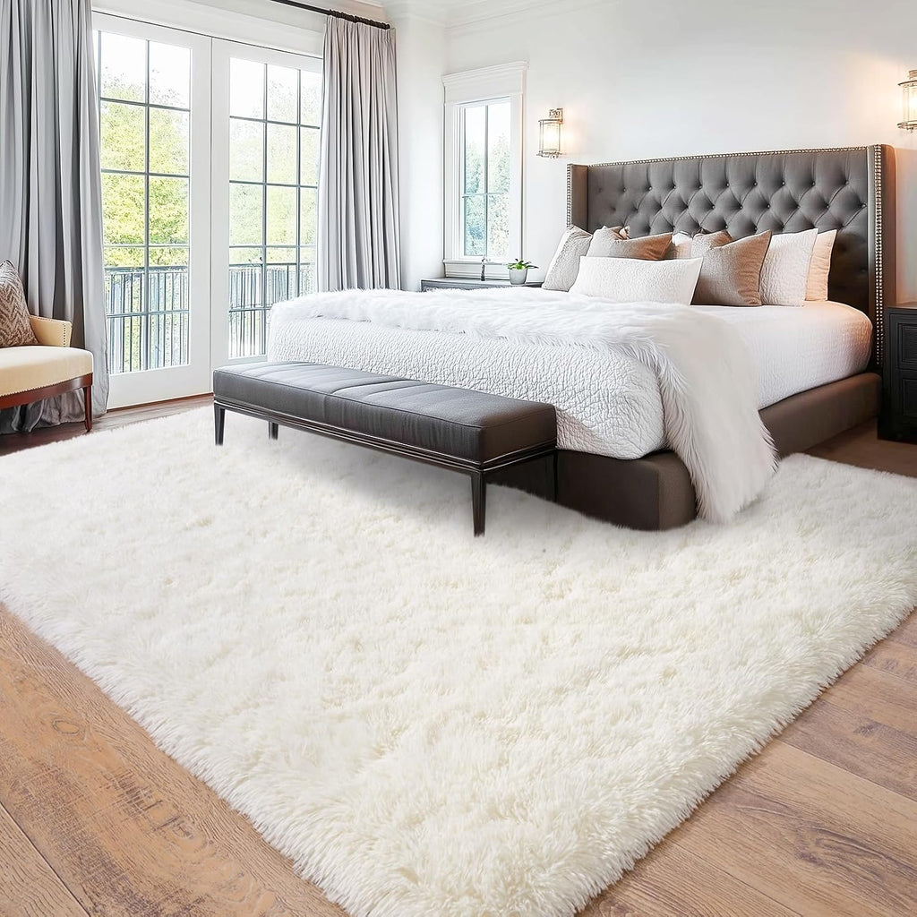Large Cream White Rugs 5x7, Fluffy Shag Living Room Area Rugs