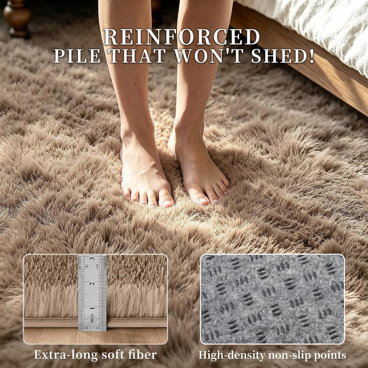 4x6 Beige Rug for Bedroom, Fluffy Shag Area Rug Small Rug Bedroom Carpet