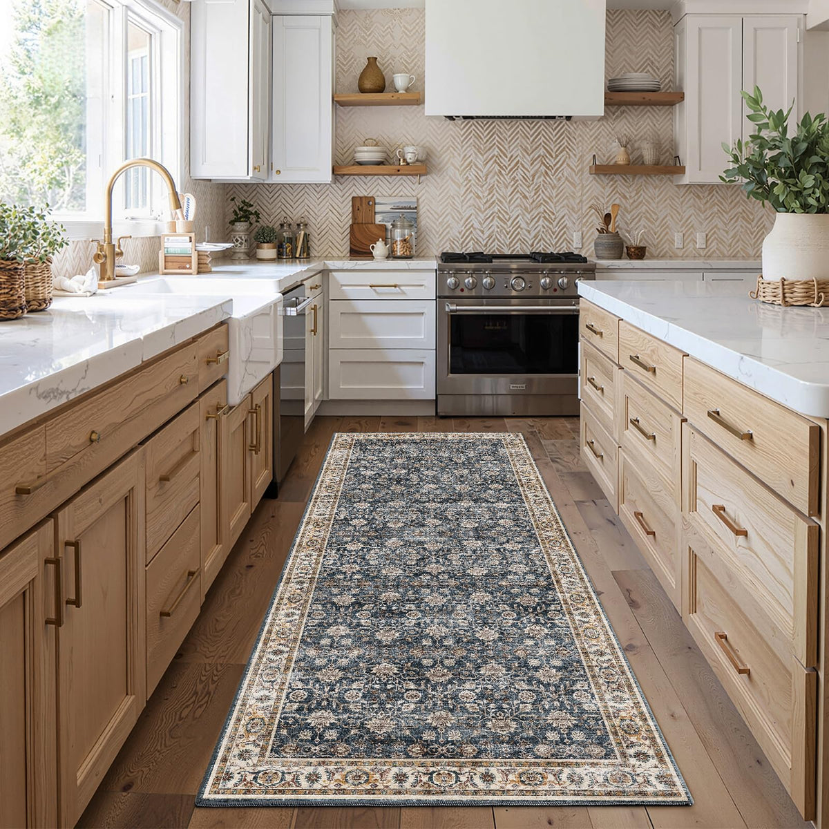 CHAMPLANT Area Rug 4x6 Washable Rug Gray Vintage Traditional Floor Cover Foldable Thin Retro Accent Indoor Distressed Non Slip Carpet Floral Print Mat Bedroom Living Room Bathroom