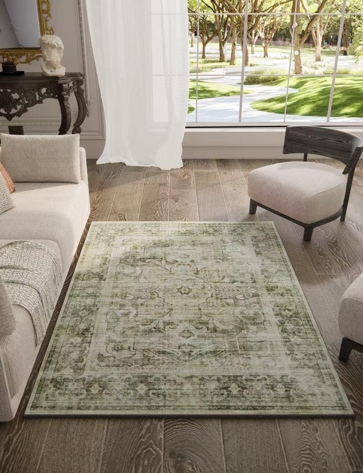 5x7 Area Rug for Living Room: Washable Bedroom Rug Non Slip Low Pile Carpet