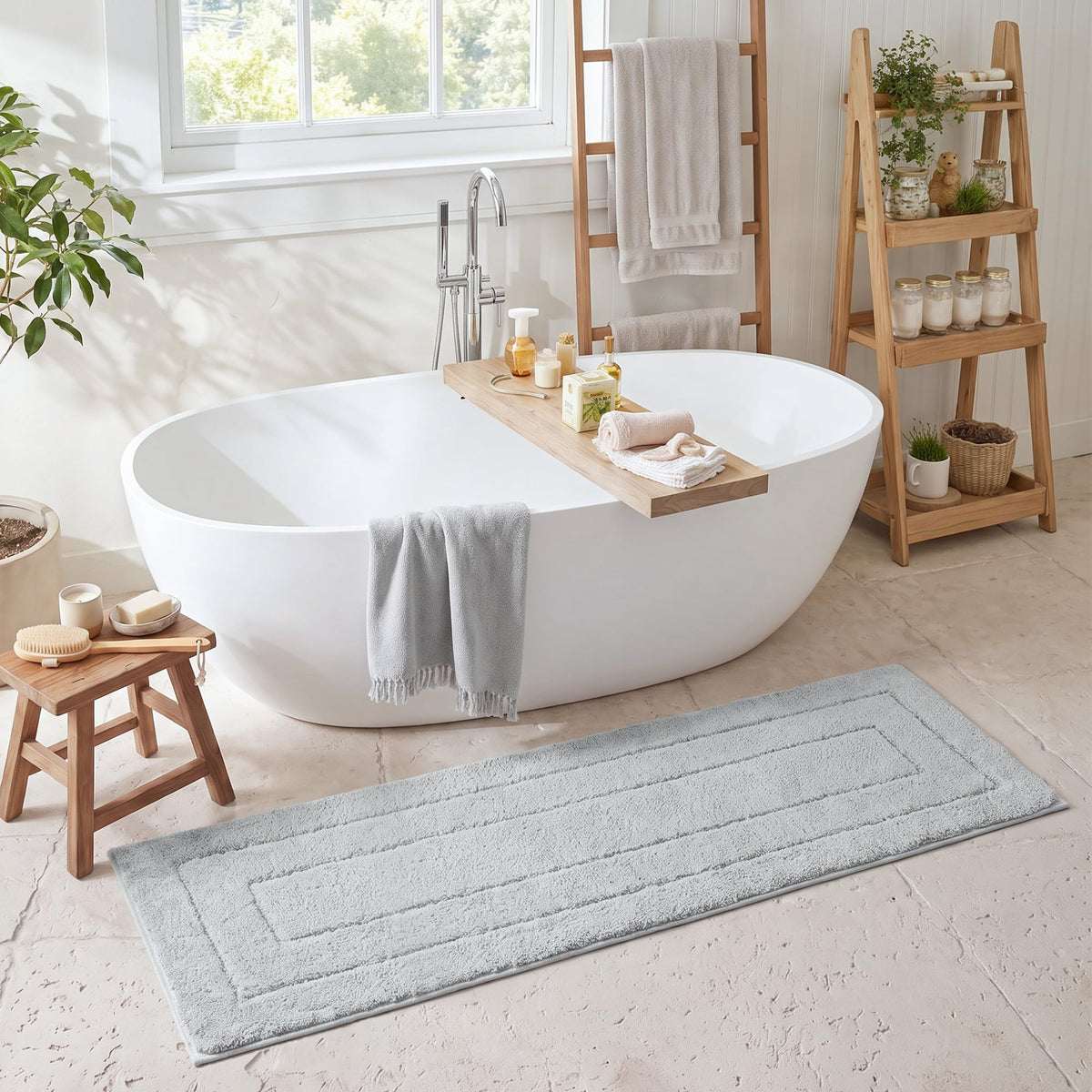GRANNY SAYS Gray Bathroom Rug 16" x 24", Non-Slip Microfiber Bath Mat