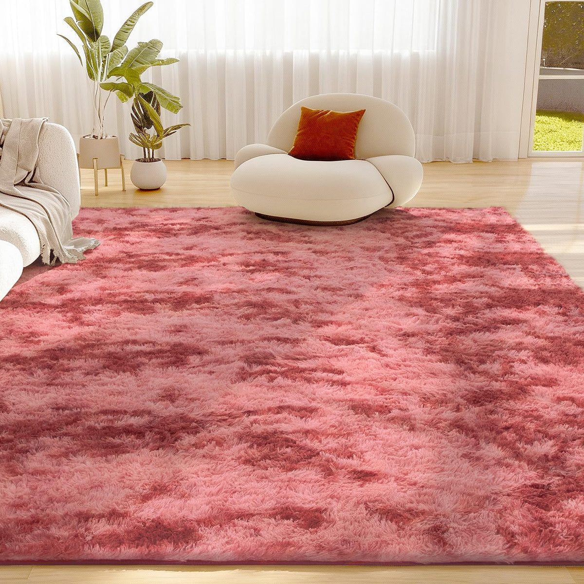 Litanika 4x6 Shag Area Rug for Bedroom, Tie-Dyed Beige Plush Rug