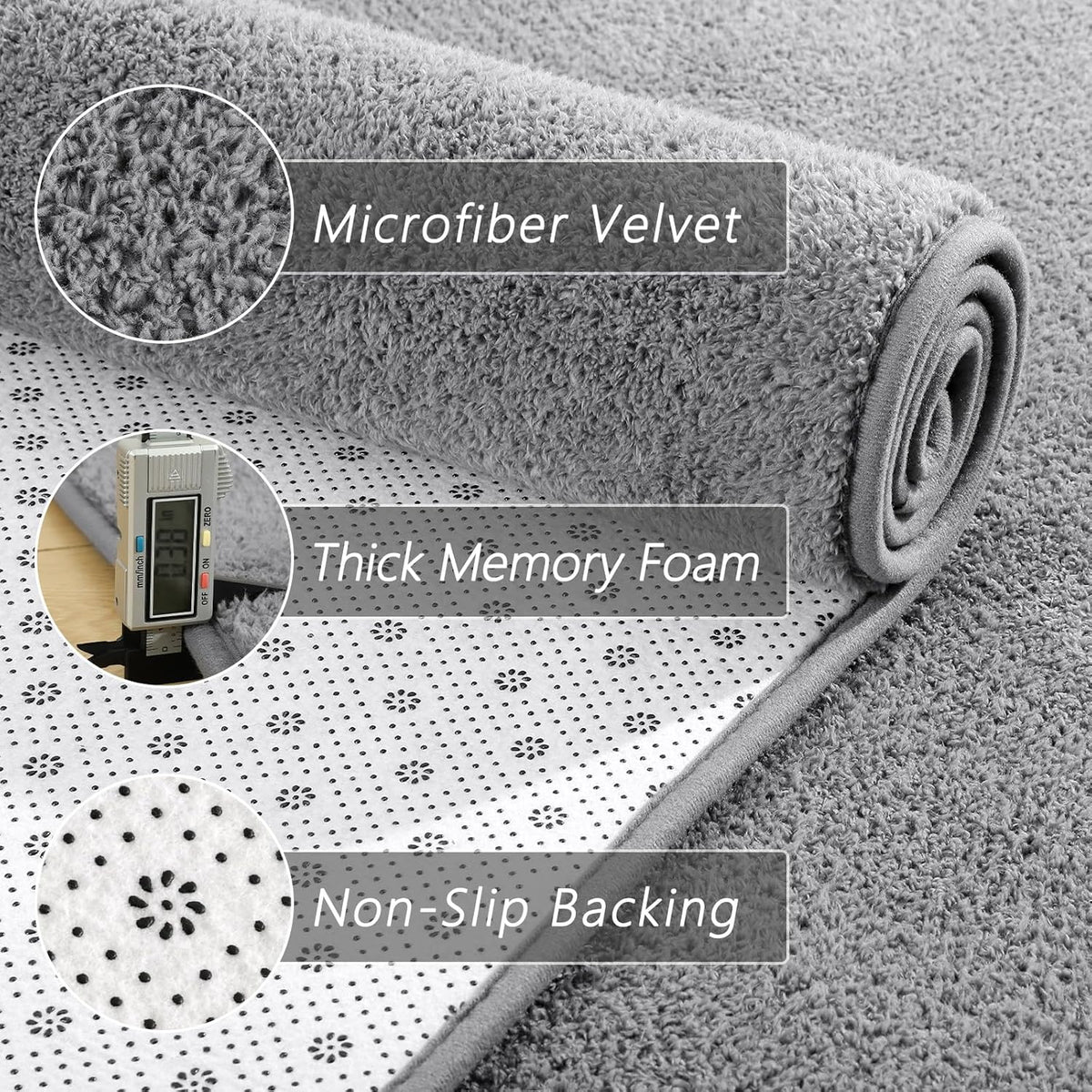 6x9 Feet Grey Area Rugs for Bedroom, Indoor Washable Memory Foam Rug for Living Room, Modern Aesthetic Minimalist Non-Slip Carpets for Kids Boys Girls Adults Dorm Home Decor