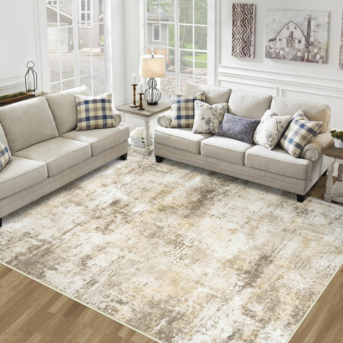 Tosuoka 5x7 Area Rugs for Living Room Abstract Washable Black Rug
