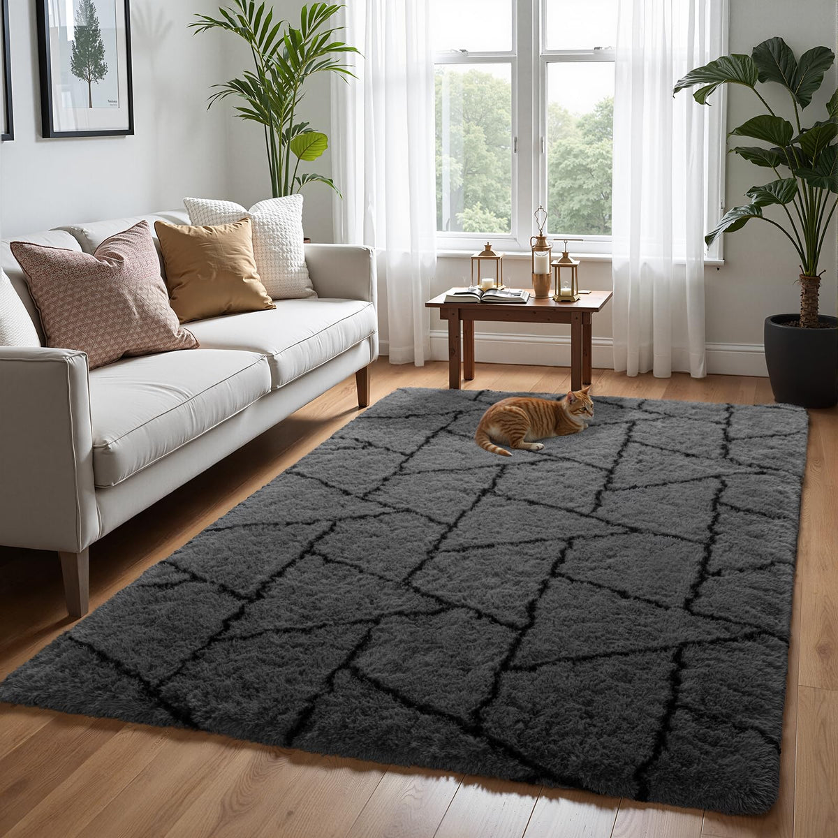 Zentavio Area Rugs for Living Room Grey Rugs for Bedroom 4x6 Carpet Fluffy Furry Soft Shag Aesthetic Plush High Pile Gray Throw Rug for Nursery Kids Room Dorm