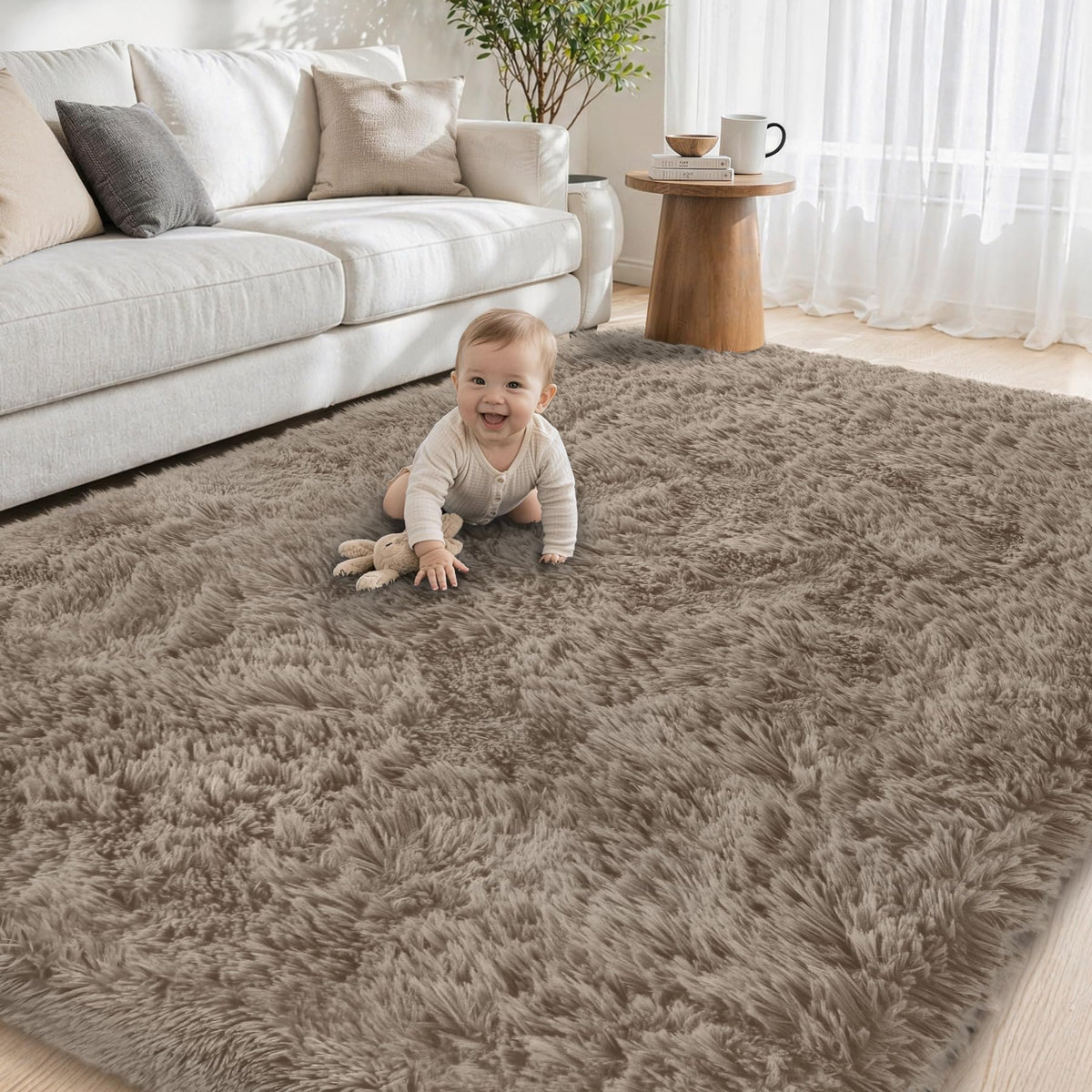 Tosuoka 4x6 Area Rugs for Bedroom, Soft Fluffy Shag Thick Black Rug
