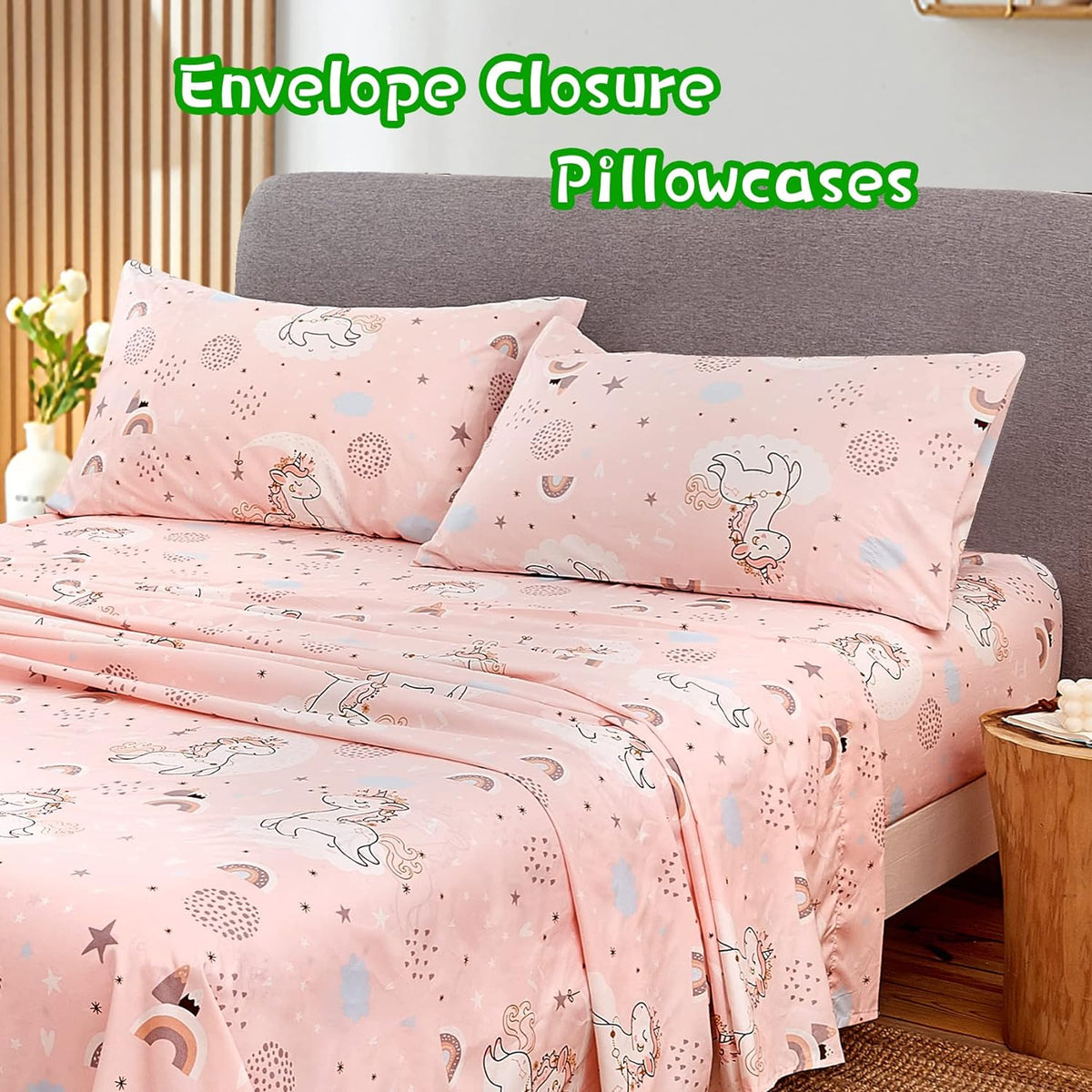 JSD Pink Unicorn Rainbow Kids Full Sheet Set for Girls 4 Piece