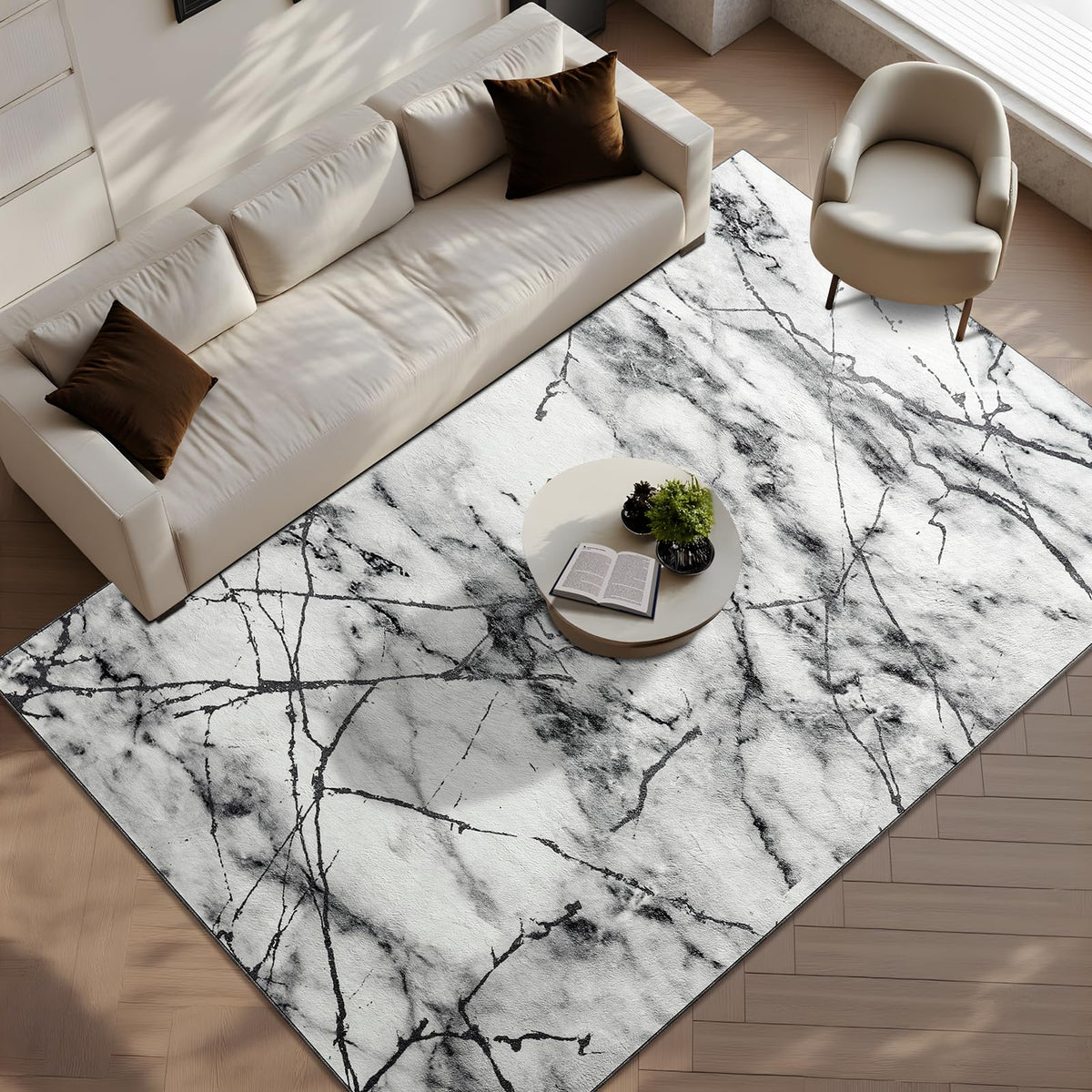 CRYPTOLITE Abstract Area Rug Washable Rug with Non-Slip Backing Low Pile Area Rugs for Living Room,Bedroom,Dining Room,4x6, Gold&Grey