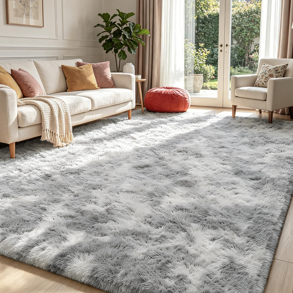 4x6 Beige Rug for Bedroom, Fluffy Shag Area Rug Small Rug Bedroom Carpet