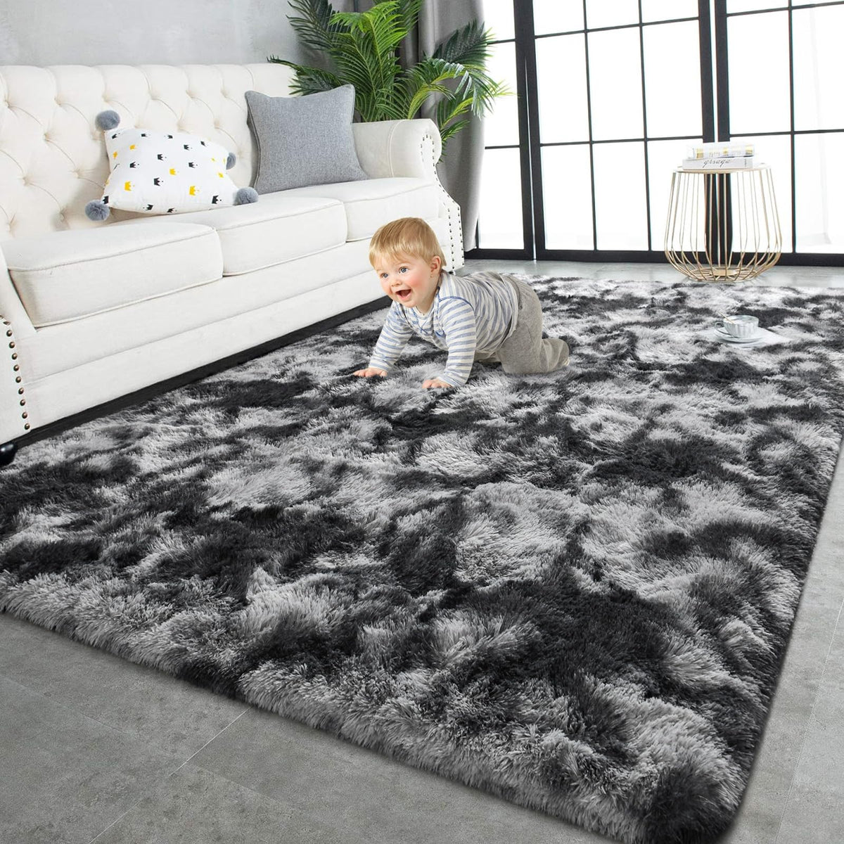 TWINNIS Super Soft Shaggy Rugs Fluffy Carpets, 4x5.9 Feet, Indoor Modern Plush Area Rugs for Living Room Bedroom Kids Room Nursery Home Decor, Upgrade Anti-Skid Rectangular Fuzzy Rug, Grey