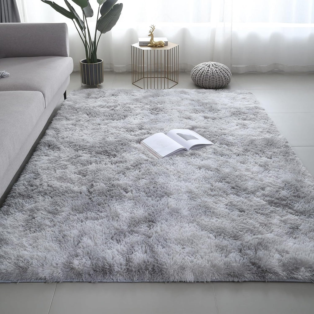 Shag Area Rugs for Bedroom Living Room,4X6 Ultra Soft Fluffy Area Rugs for Dorm,Indoor Carpet Plush Rugs for Home Decor,Tie-Dye Grey