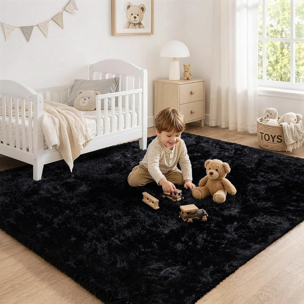 Tosuoka 4x6 Area Rugs for Bedroom, Soft Fluffy Shag Thick Black Rug