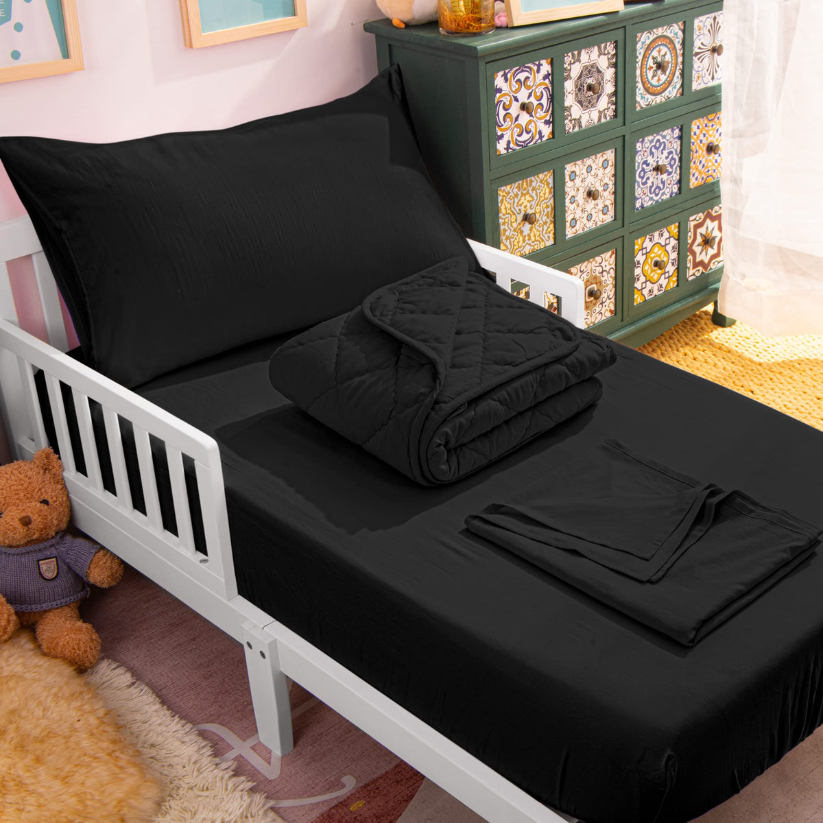 NTBAY Toddler Microfiber Bedding Set, 4 Piece, Pink