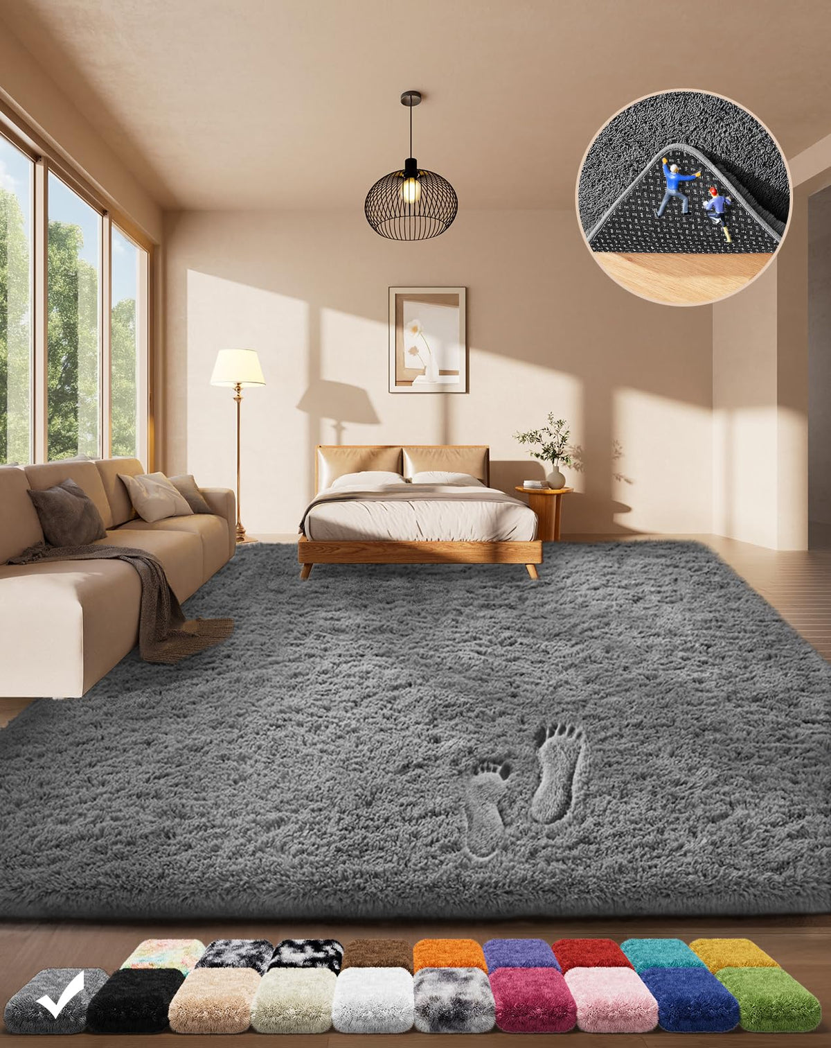 Ophanie Round Rugs 5Ft Ivory Circle Area Rug,Baby Nursery Living Room Bedroom Decor Circular Carpet 5 Foot,Fluffy Fuzzy Shag Plush Cream for Kids Boys Girls Teen with Over 99 pcs Pile fibers