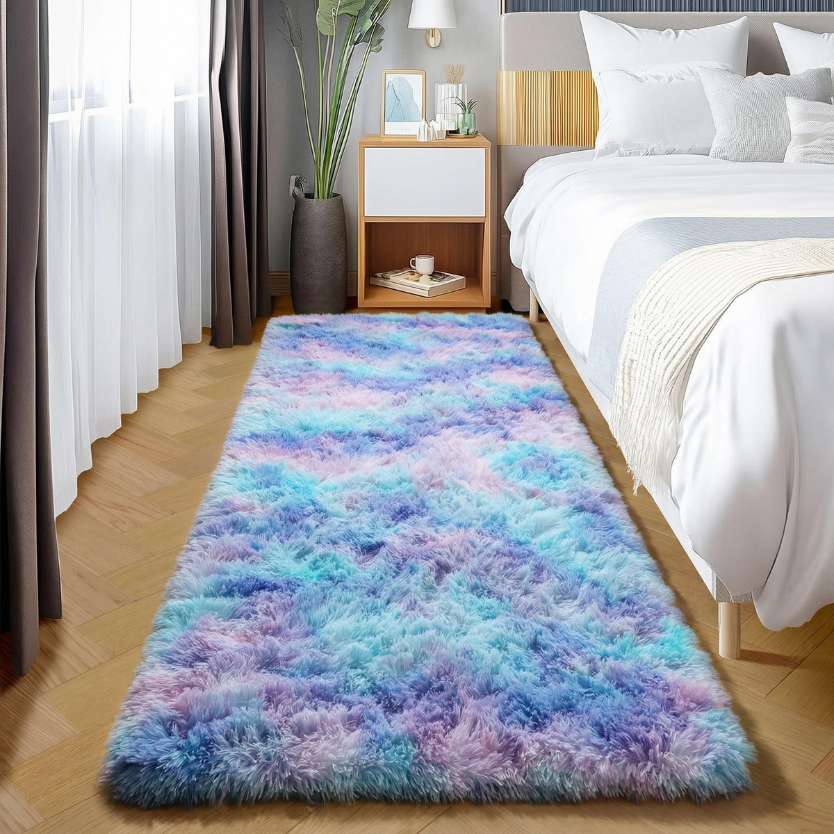Area Rugs for Bedroom Living Room, 4x6 Fluffy Grey and Black Geometric Rug
