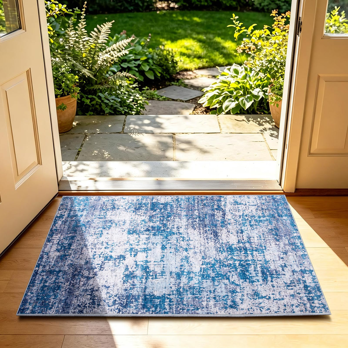 5x7 Area Rugs Living Room Rug Abstract Washable Rug Non-Slip Soft Low Pile Indoor Floor Stain Resistant Thin Carpet for Bedroom Dining Room Home Office Farmhouse Nursery - Light Gray & Cream 5' x 7'