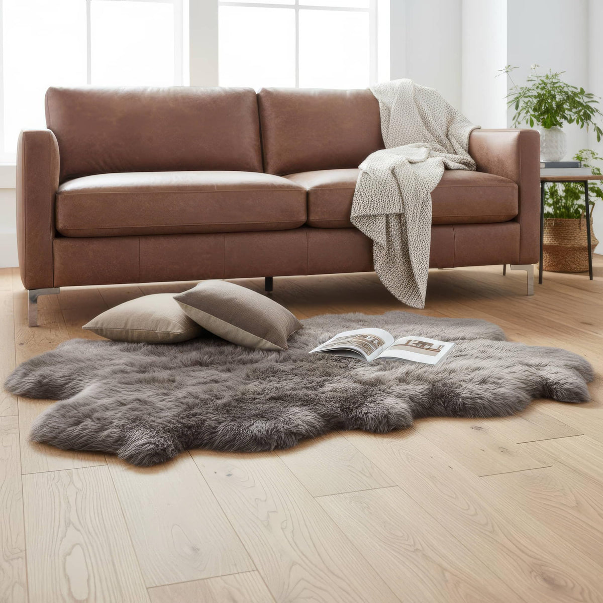 Genuine Sheepskin Rug & Chair Cover Ivory 2X3 Real Fur Throw for Bedroom