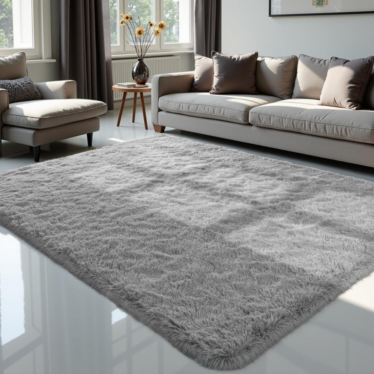 Zentavio Area Rugs for Living Room Grey Rugs for Bedroom 4x6 Carpet Fluffy Furry Soft Shag Aesthetic Plush High Pile Gray Throw Rug for Nursery Kids Room Dorm
