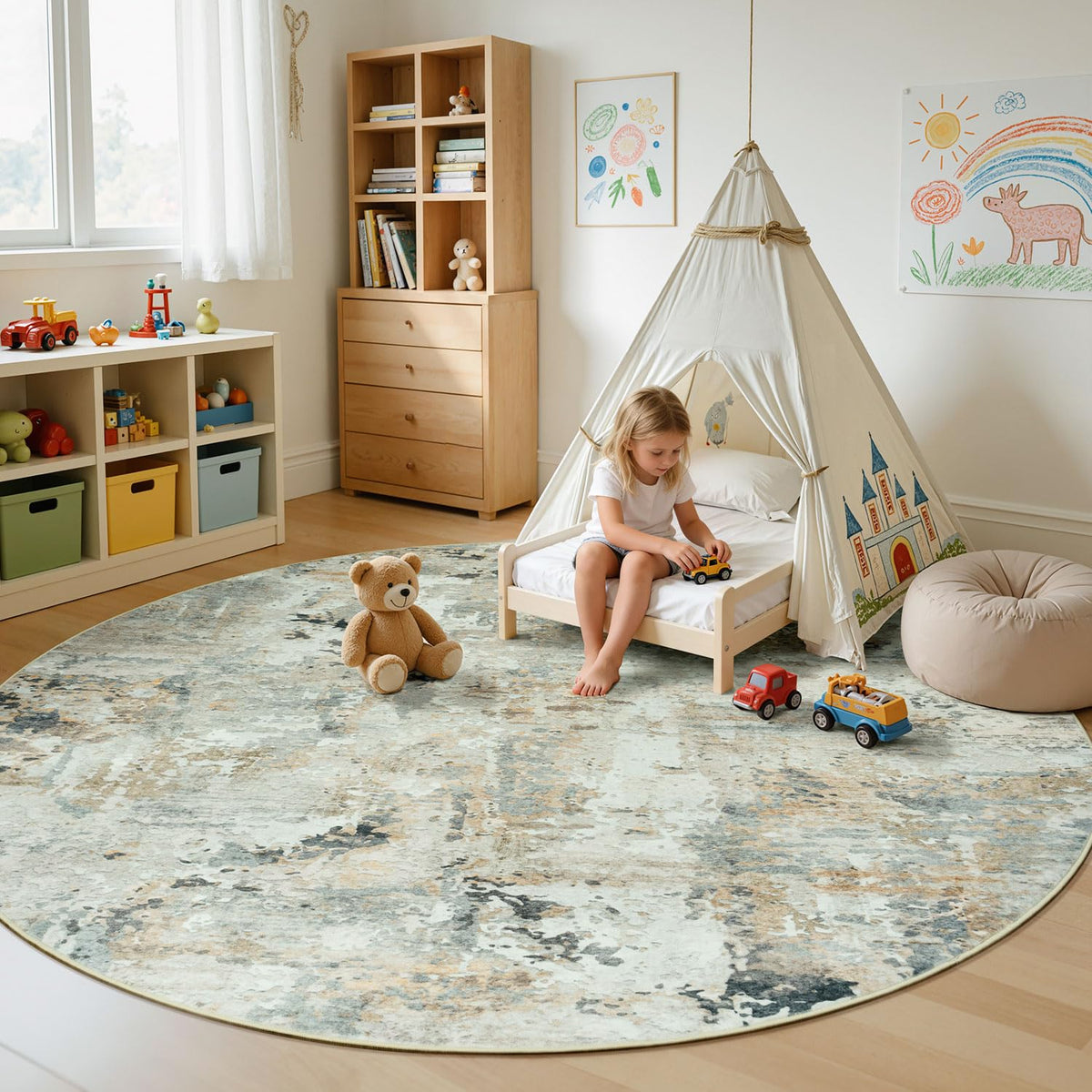 9x12 Area Rugs for Living Room, Large Washable Rug, Brown/Grey