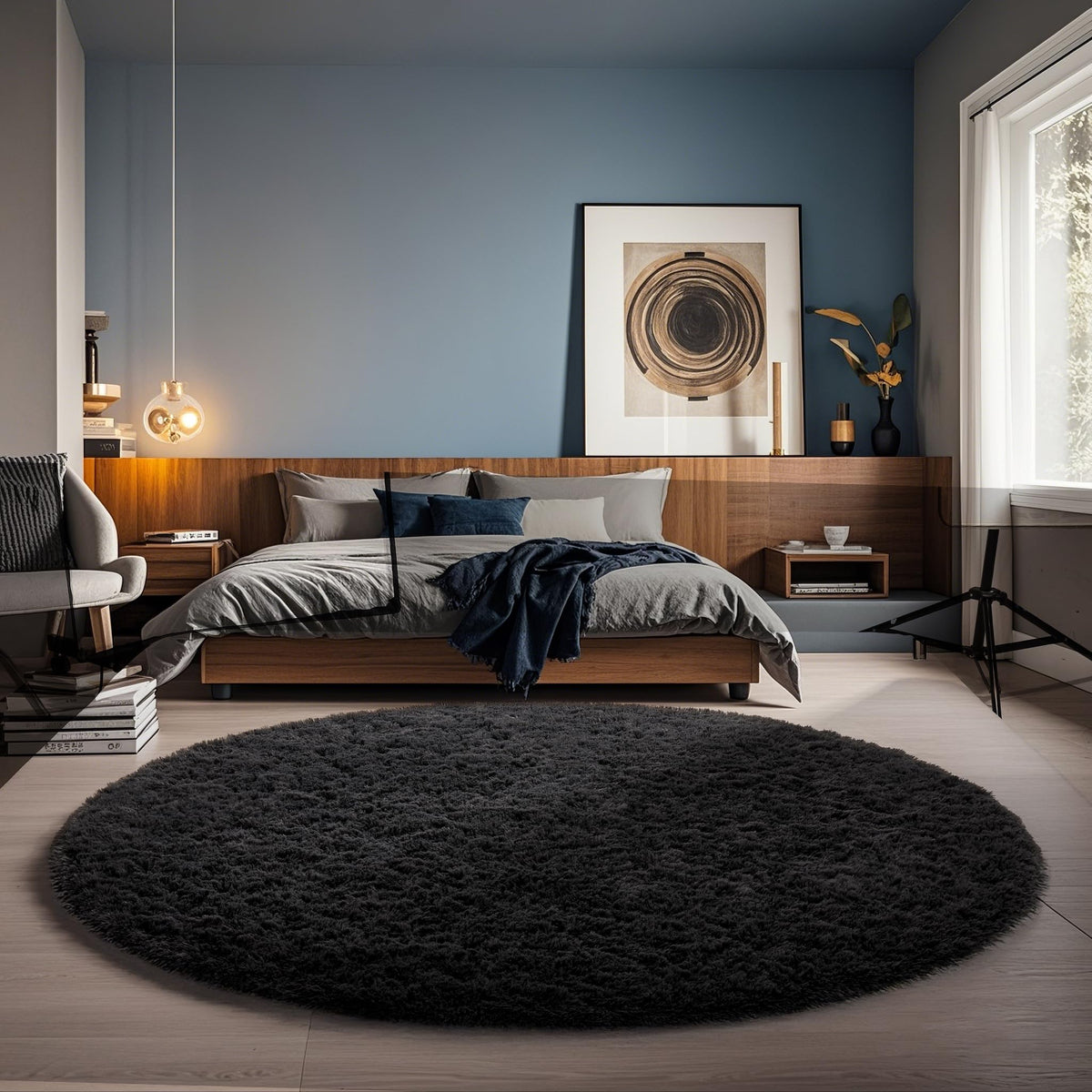 Ophanie Round Rugs 5Ft Ivory Circle Area Rug,Baby Nursery Living Room Bedroom Decor Circular Carpet 5 Foot,Fluffy Fuzzy Shag Plush Cream for Kids Boys Girls Teen with Over 99 pcs Pile fibers