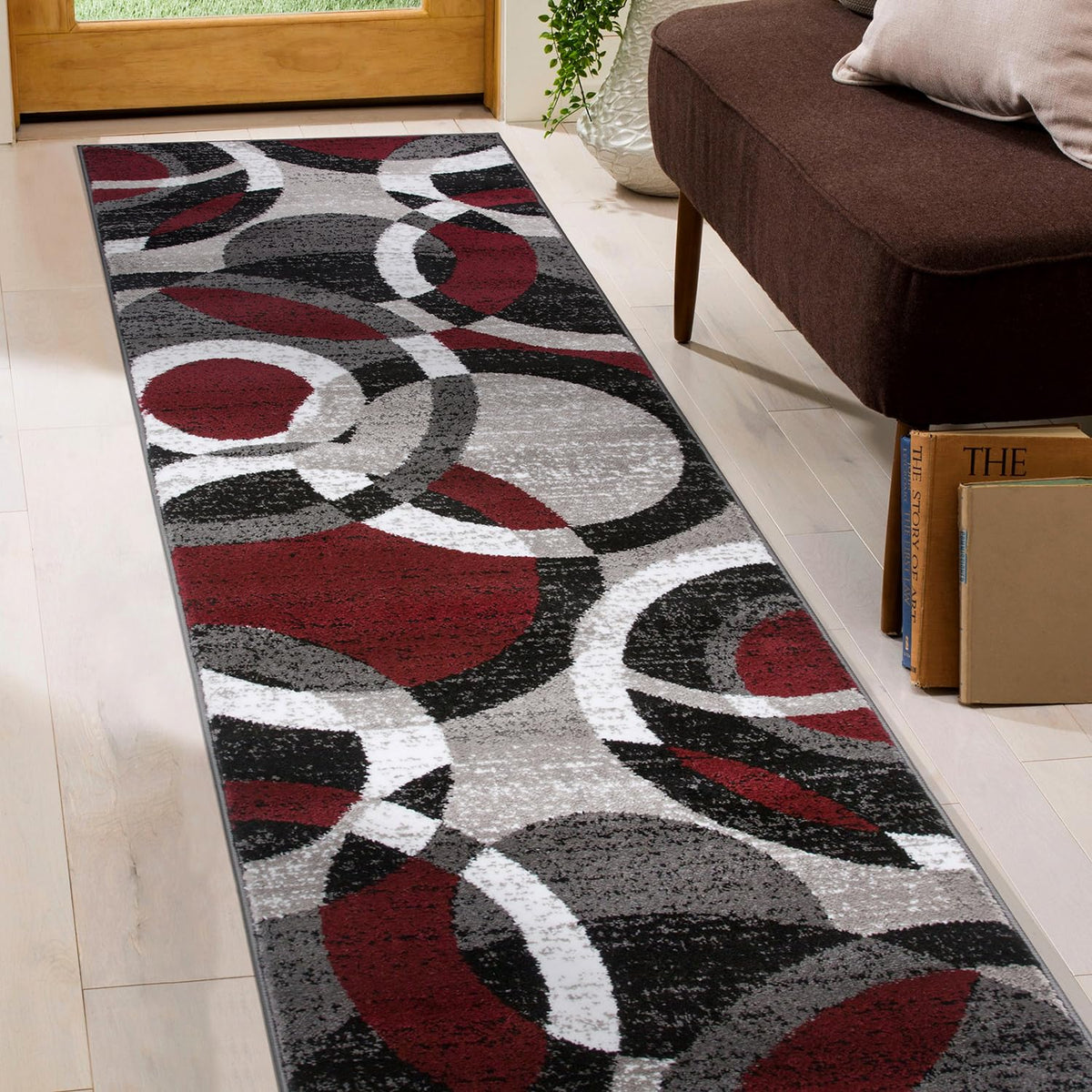 Rugshop Overlapping Circles Modern Geometric Area Rug Red 7'10" x 10'2"