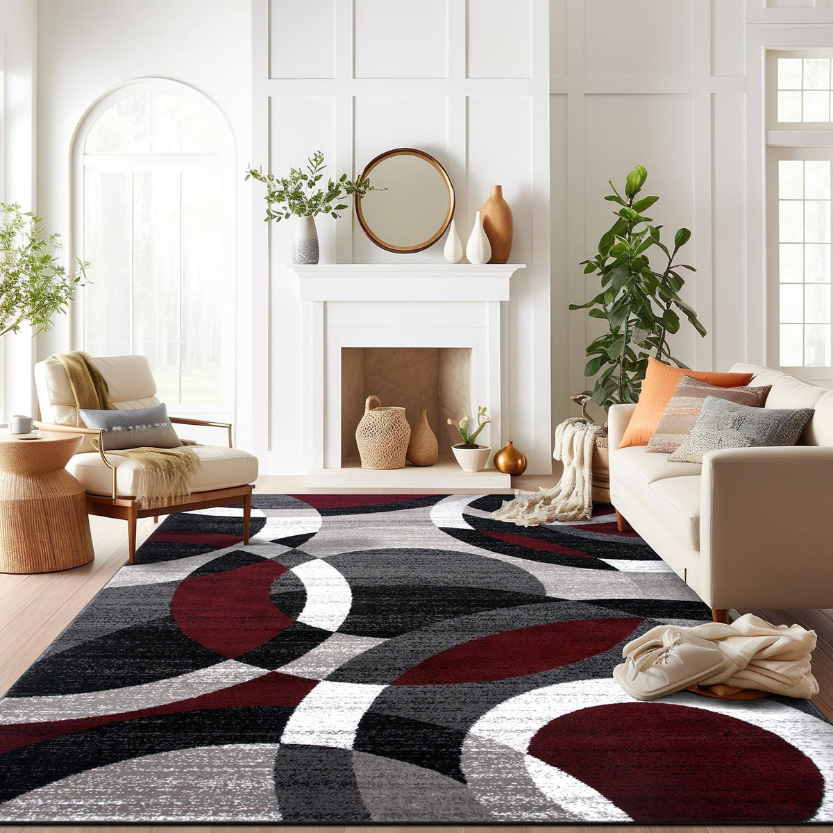 Rugshop Overlapping Circles Modern Geometric Area Rug Red 7'10" x 10'2"
