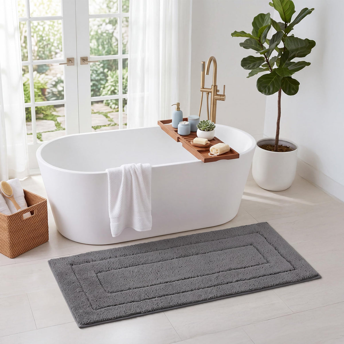 GRANNY SAYS Gray Bathroom Rug 16" x 24", Non-Slip Microfiber Bath Mat
