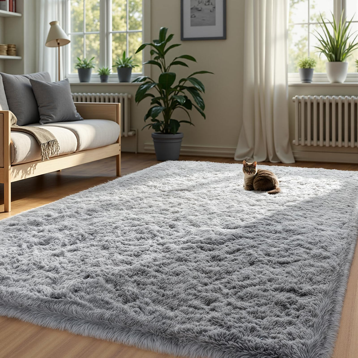 Zentavio Area Rugs for Living Room Grey Rugs for Bedroom 4x6 Carpet Fluffy Furry Soft Shag Aesthetic Plush High Pile Gray Throw Rug for Nursery Kids Room Dorm