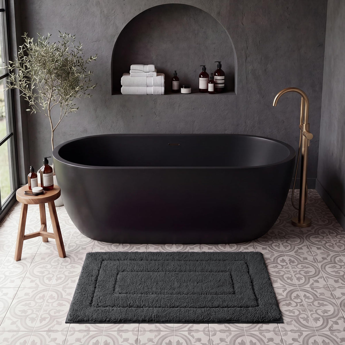 GRANNY SAYS Gray Bathroom Rug 16" x 24", Non-Slip Microfiber Bath Mat