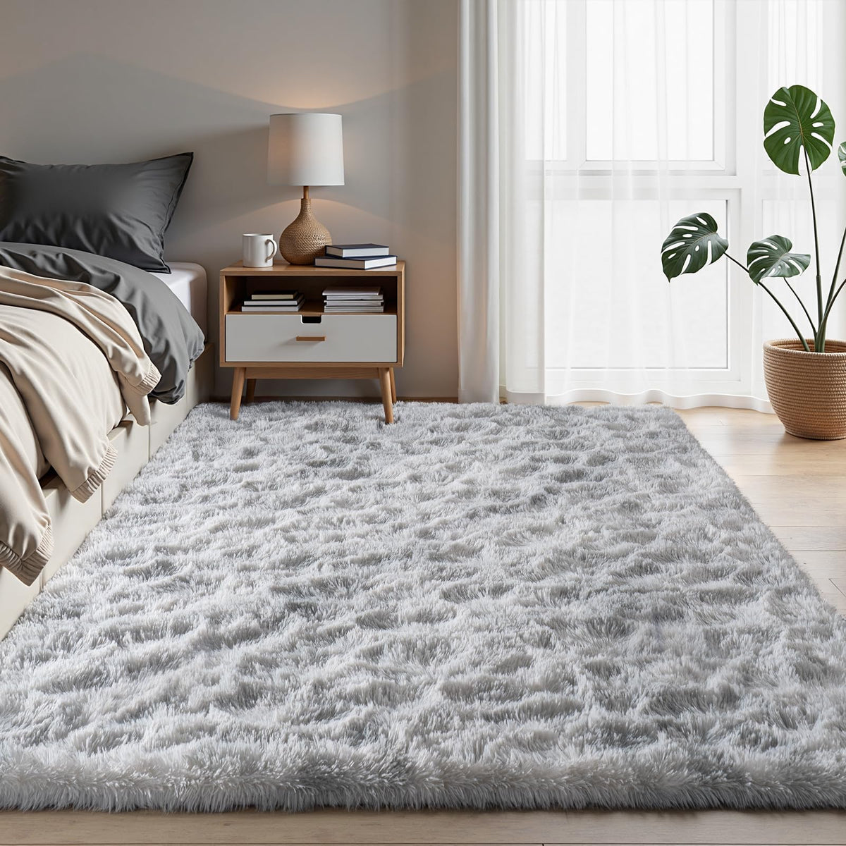 Zentavio Area Rugs for Living Room Grey Rugs for Bedroom 4x6 Carpet Fluffy Furry Soft Shag Aesthetic Plush High Pile Gray Throw Rug for Nursery Kids Room Dorm