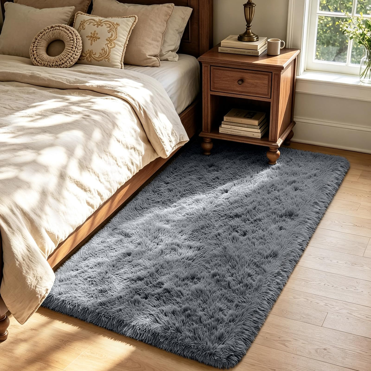 4x6 Beige Rug for Bedroom, Fluffy Shag Area Rug Small Rug Bedroom Carpet
