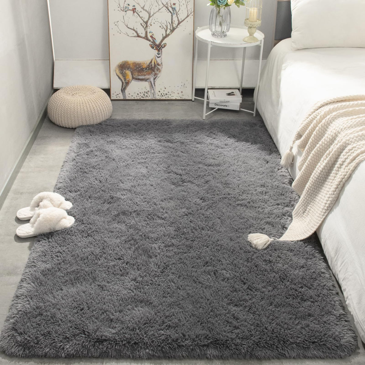 Merelax Soft Area Rug for Livingroom Bedroom, Machine Washable 4x6 Black Rugs Fluffy Shaggy Bedside Rug, Non Slip Indoor Carpet for Nursery Kids Room Home Decor Aesthetic