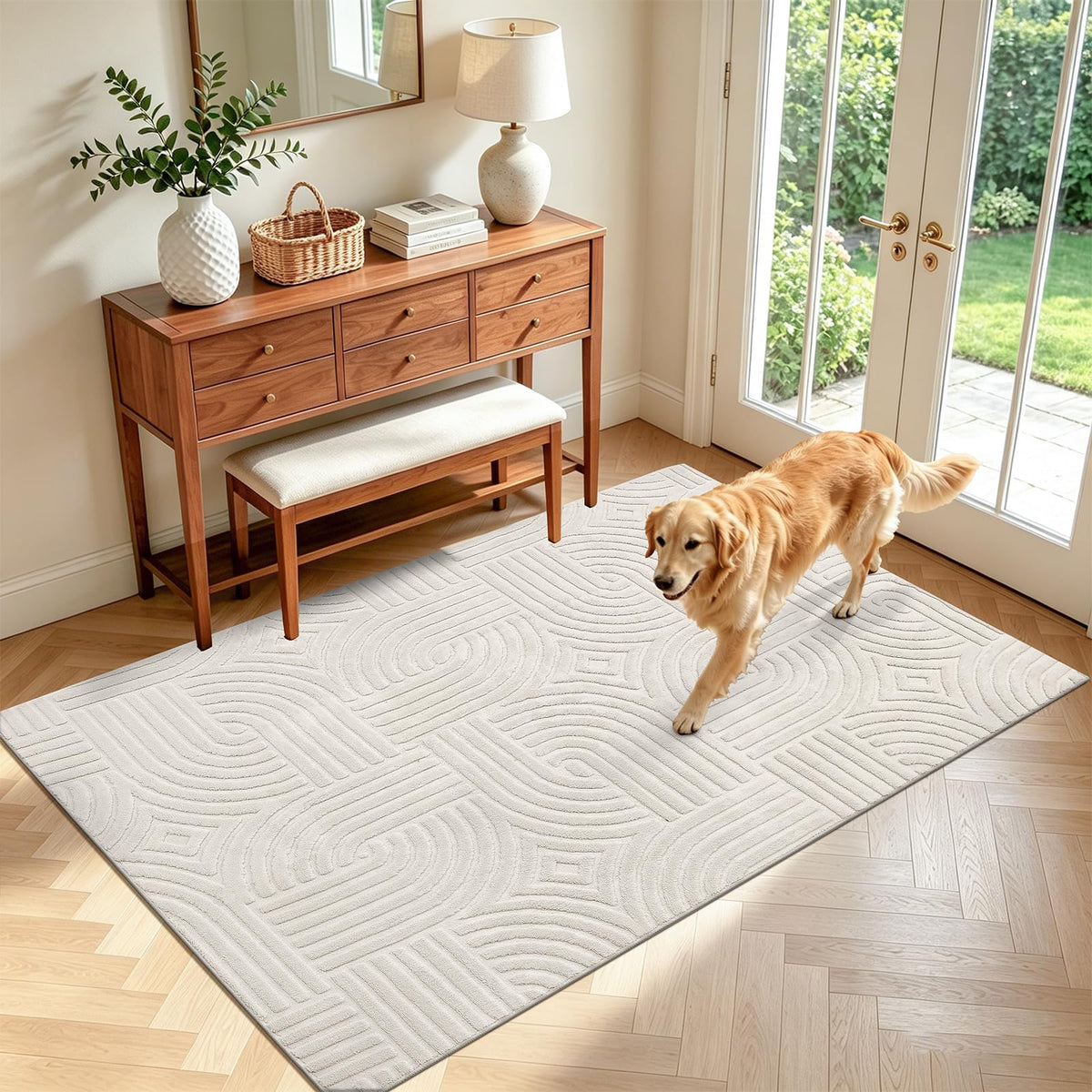 Pauwer 5x7 Area Rug for Living Room, Modern Bedroom Floor Carpet, Beige