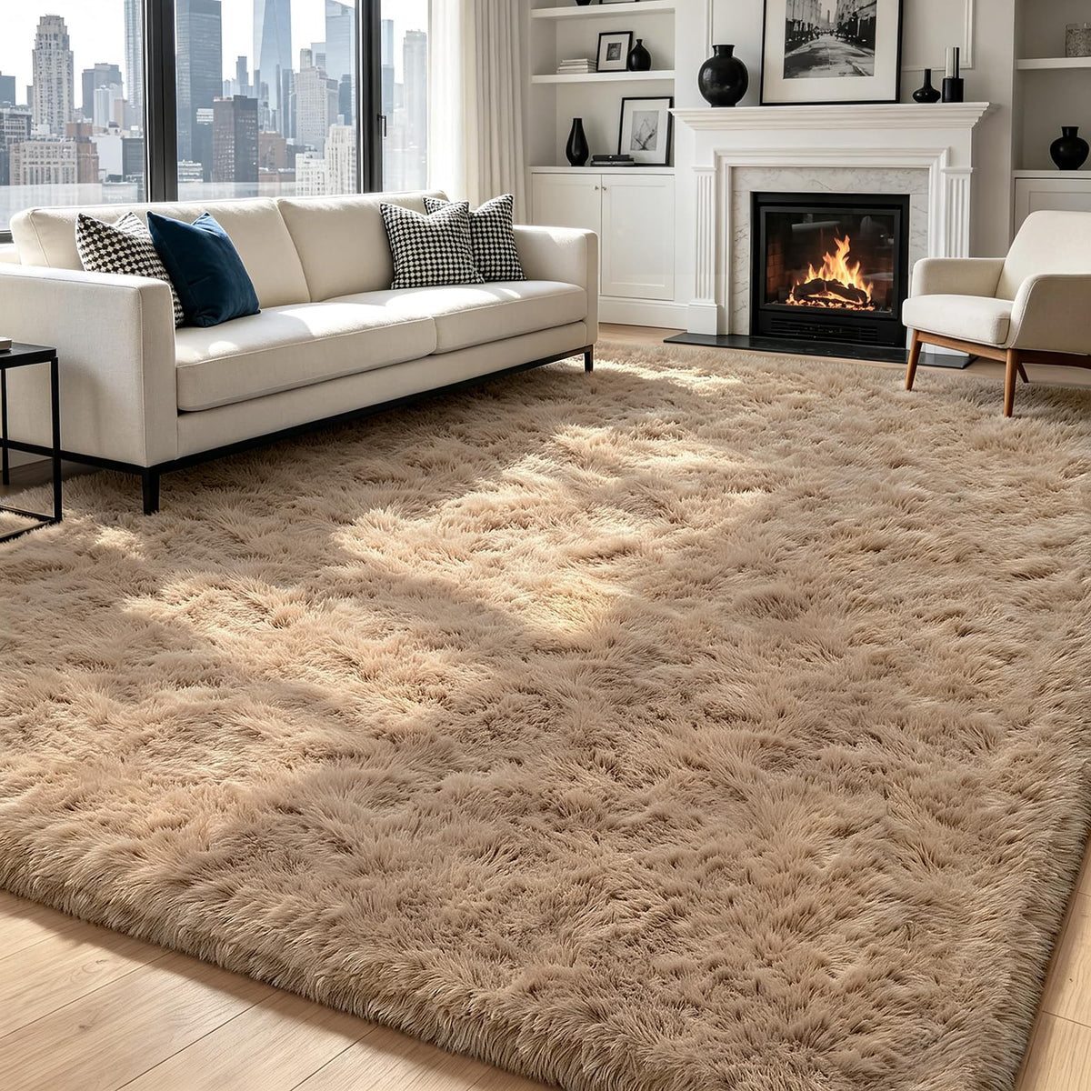 4x6 Beige Rug for Bedroom, Fluffy Shag Area Rug Small Rug Bedroom Carpet