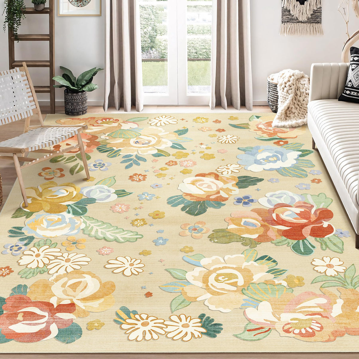 Beige Rug 3x5 Washable Area Rugs for Bedroom Living Room Kitchen Entryway Bedside,Small Modern Marble Abstract Non Slip Carpet