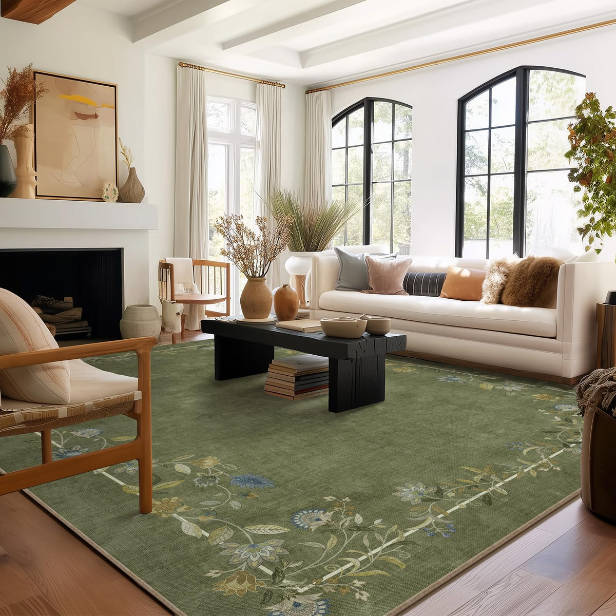 5x7 Area Rug for Living Room: Washable Bedroom Rug Non Slip Low Pile Carpet