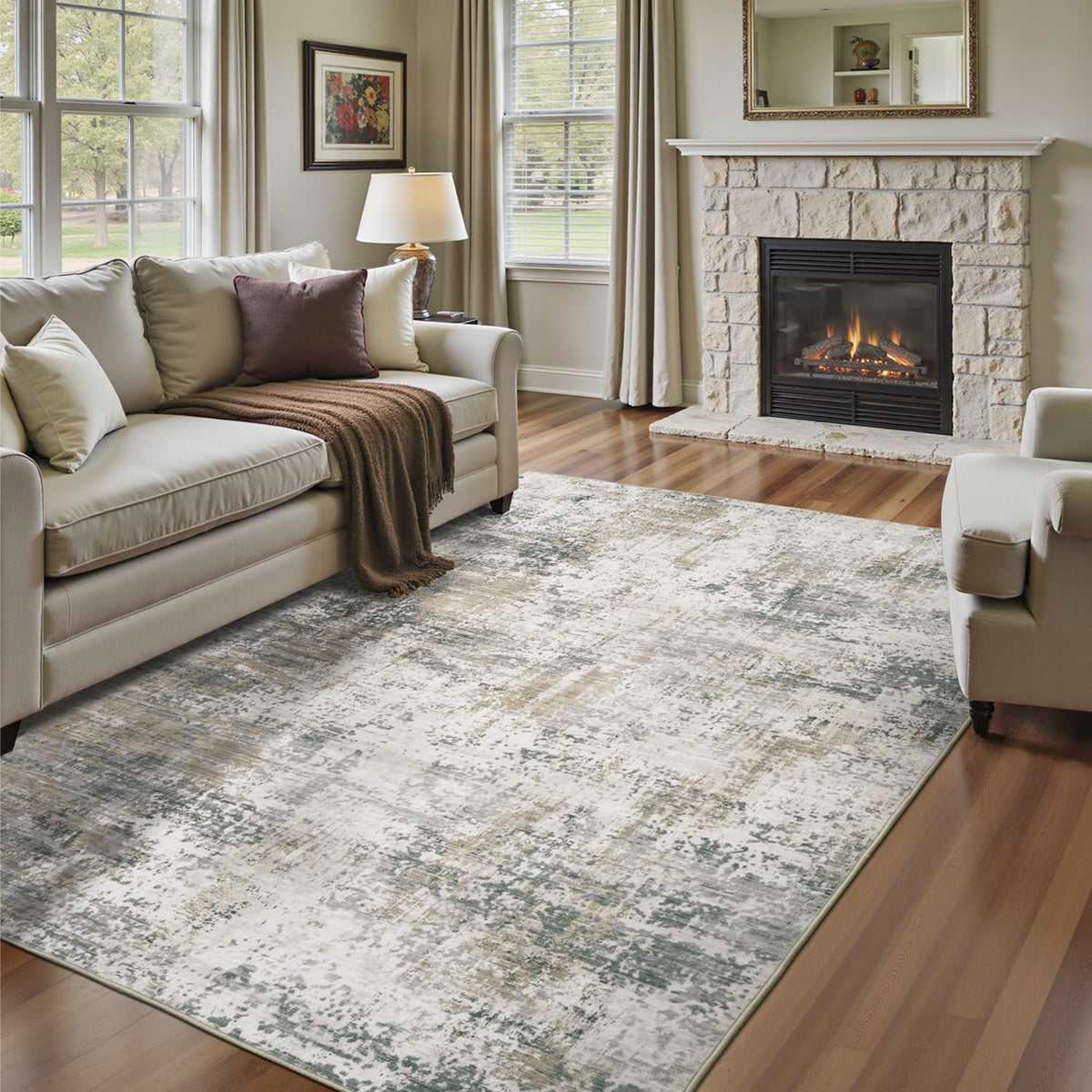 9x12 Area Rugs for Living Room, Large Washable Rug, Brown/Grey