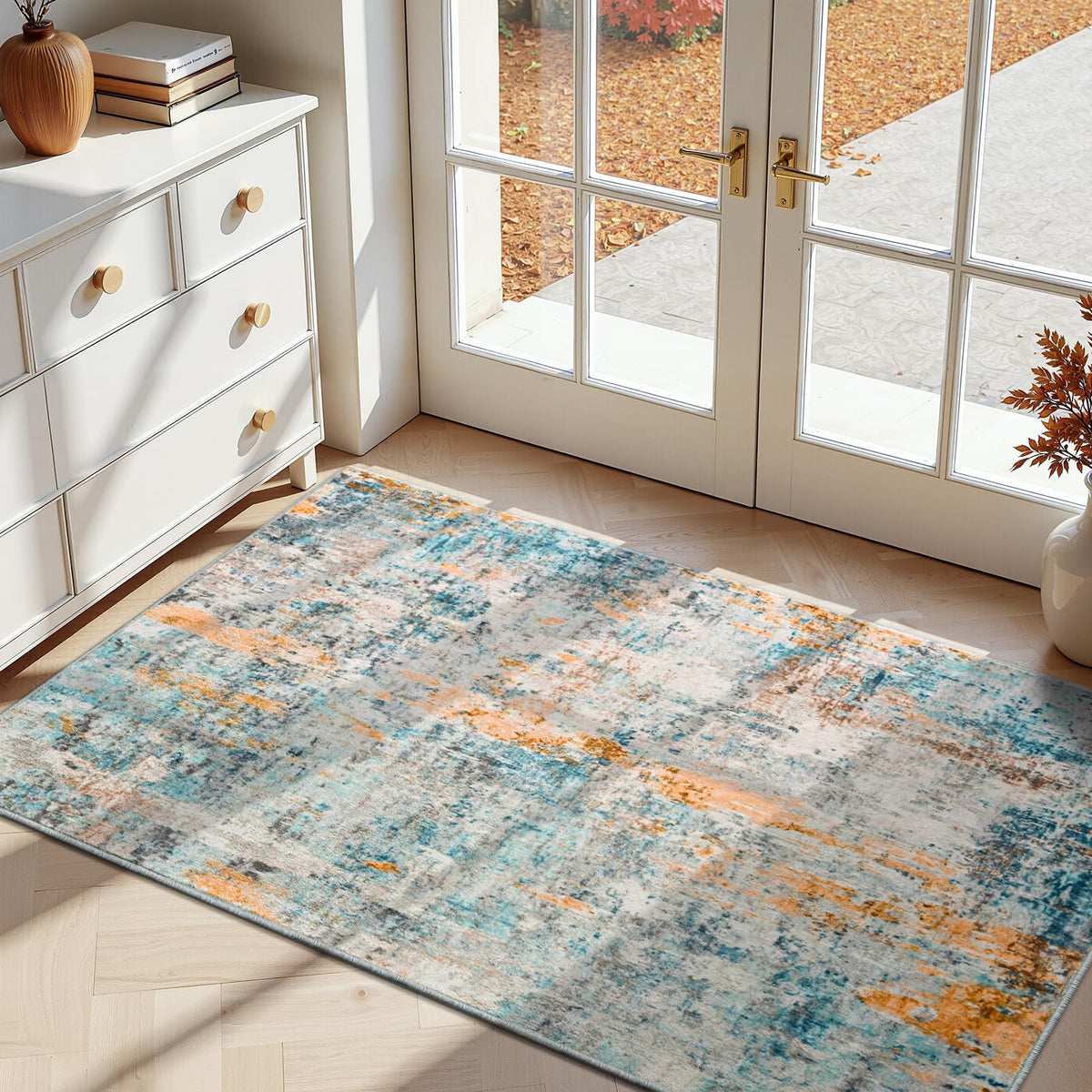 Living Room Rug 5x7 Gray Area Rug Machine Washable Boho Rug Non Slip Abstract Vintage Indoor Large Rugs for Bedroom, Classroom, College Dorm, Farmhouse, Dining Room, Kids Playroom