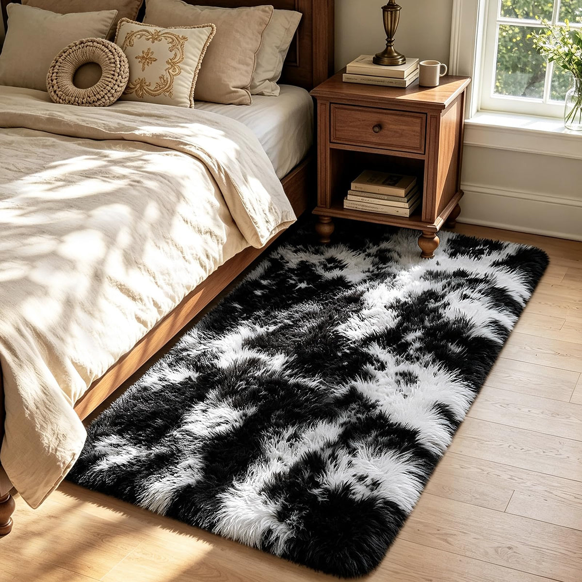 4x6 Beige Rug for Bedroom, Fluffy Shag Area Rug Small Rug Bedroom Carpet