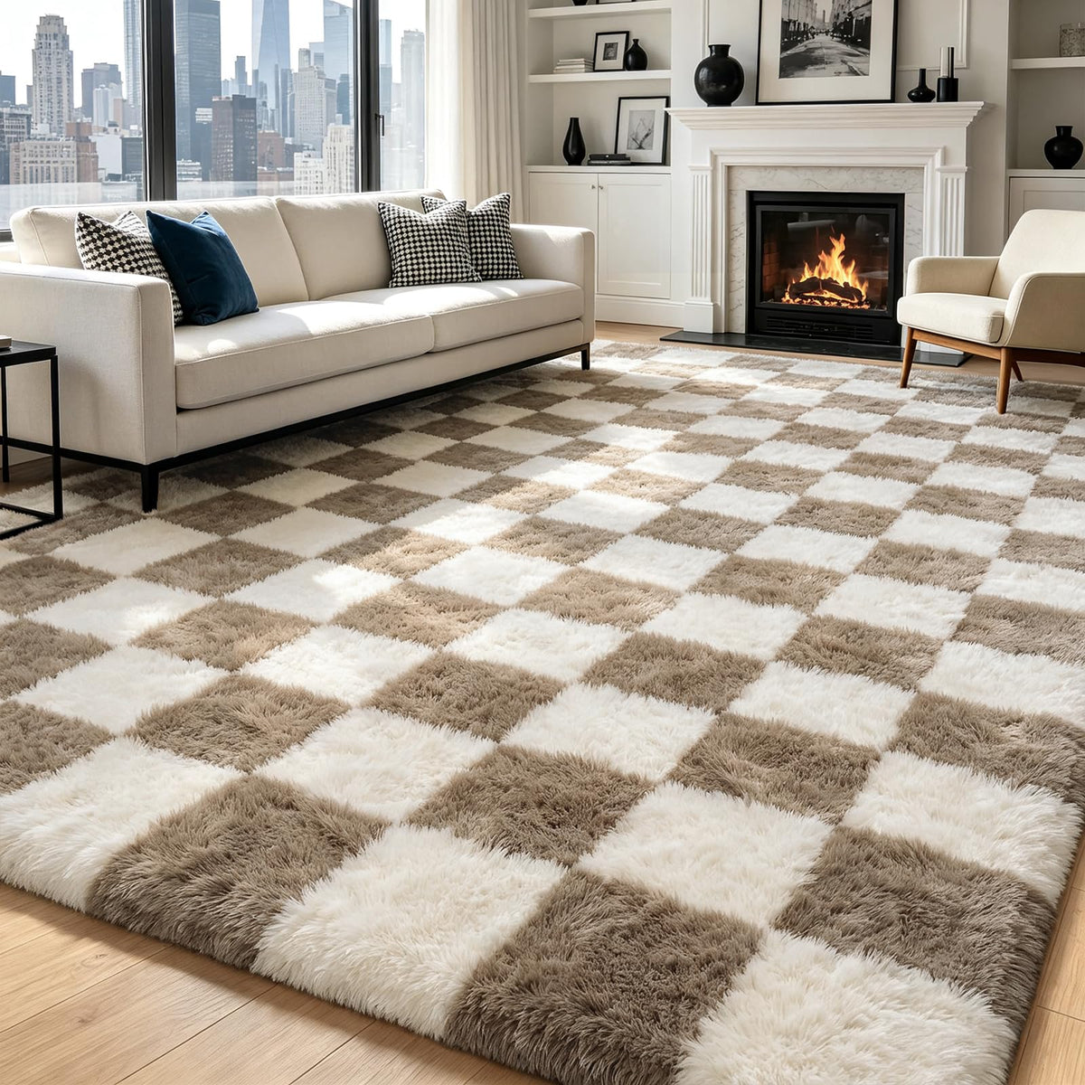 4x6 Beige Rug for Bedroom, Fluffy Shag Area Rug Small Rug Bedroom Carpet