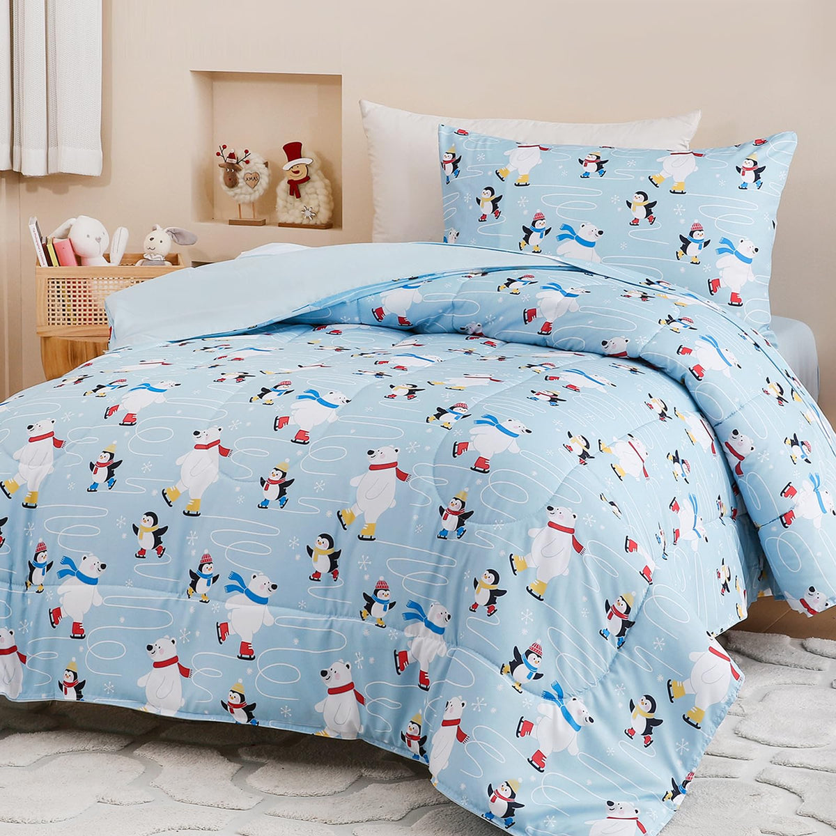 Twin Size Pink Check Comforter Set for Kids, Toddler, Boys&Girls, 4 Pieces Bed-in-a-Bag Bedding Set, All Season Ultra Soft Oeko TEX Sheets Set with Comforter, (Pink Bow)