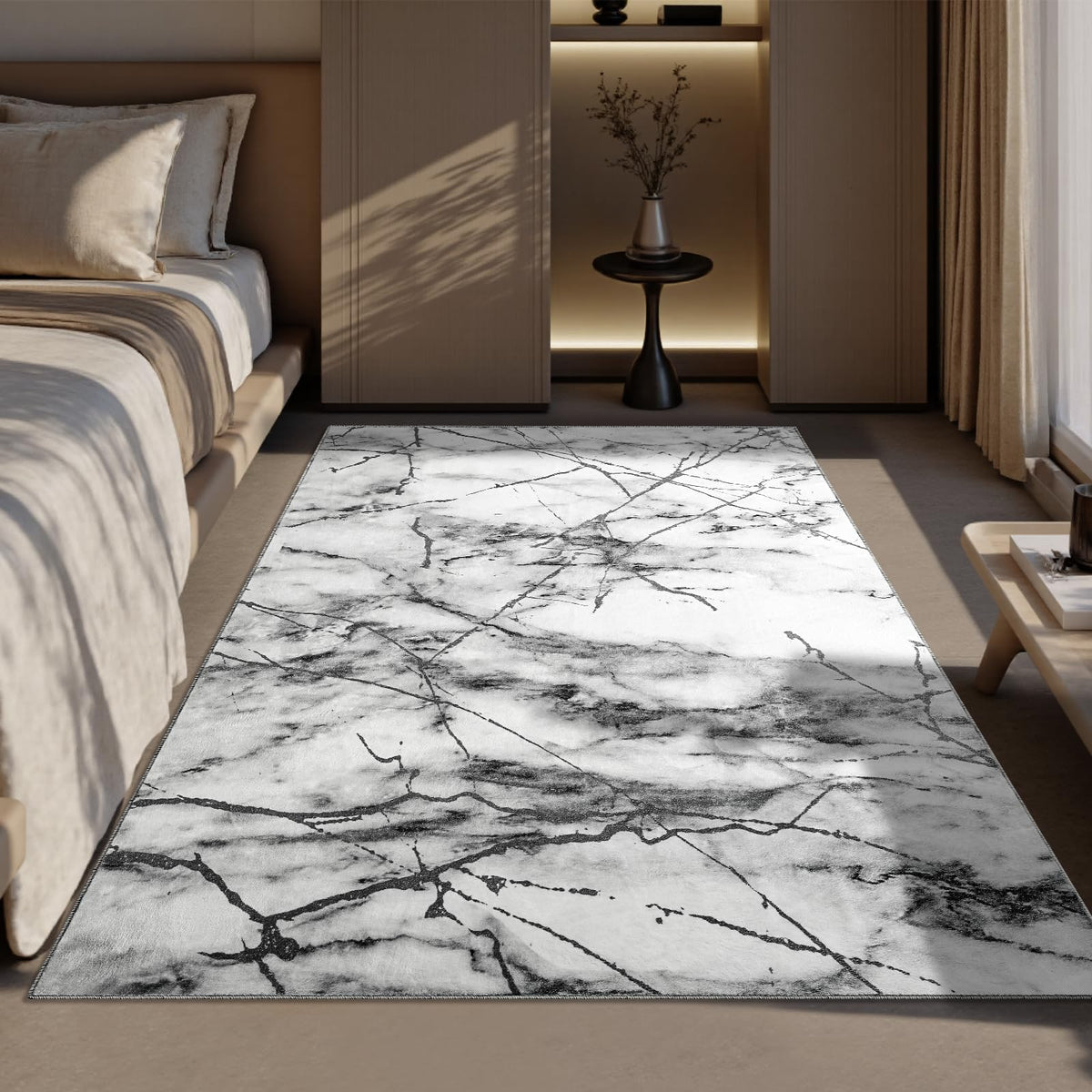 CRYPTOLITE Abstract Area Rug Washable Rug with Non-Slip Backing Low Pile Area Rugs for Living Room,Bedroom,Dining Room,4x6, Gold&Grey
