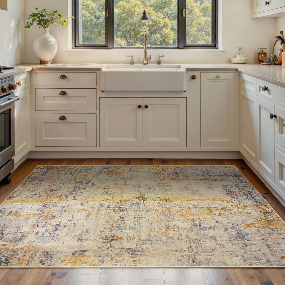 Living Room Rug 5x7 Gray Area Rug Machine Washable Boho Rug Non Slip Abstract Vintage Indoor Large Rugs for Bedroom, Classroom, College Dorm, Farmhouse, Dining Room, Kids Playroom