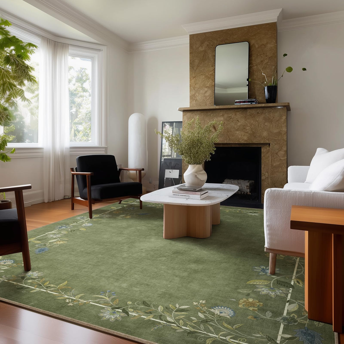 5x7 Area Rug for Living Room: Washable Bedroom Rug Non Slip Low Pile Carpet