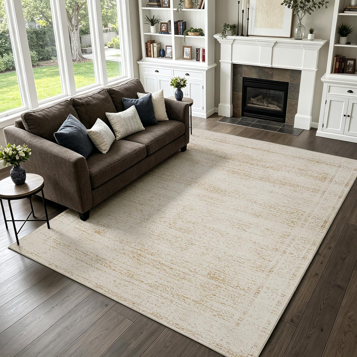 Washable Rugs 8x10 Area Rugs for Living Room,Ultra Soft Faux Wool Retro Carpets,Non Slip Backing,Durable Edge Binding,Stain Resistant,The Large Carpet for Bed Room,Dining Room,Office Decor